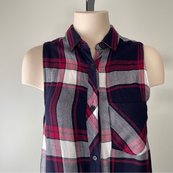 Rails Plaid Sleeveless Tunic Button Down Red Blue Long Longline Maxi Size XS - Picture 6 of 10